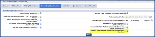 Contract Setup – Allocate Visit Authorization Based on Billable Service